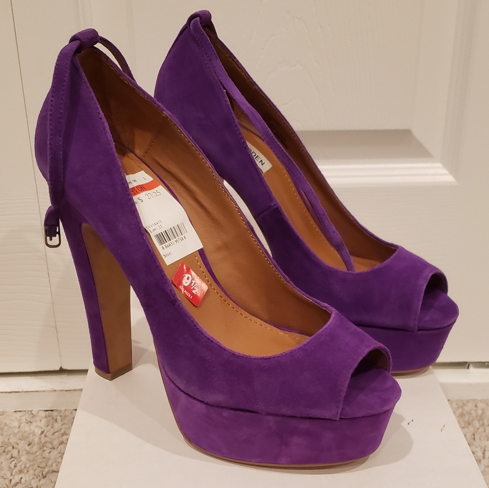 Purple peeptoe pumps
